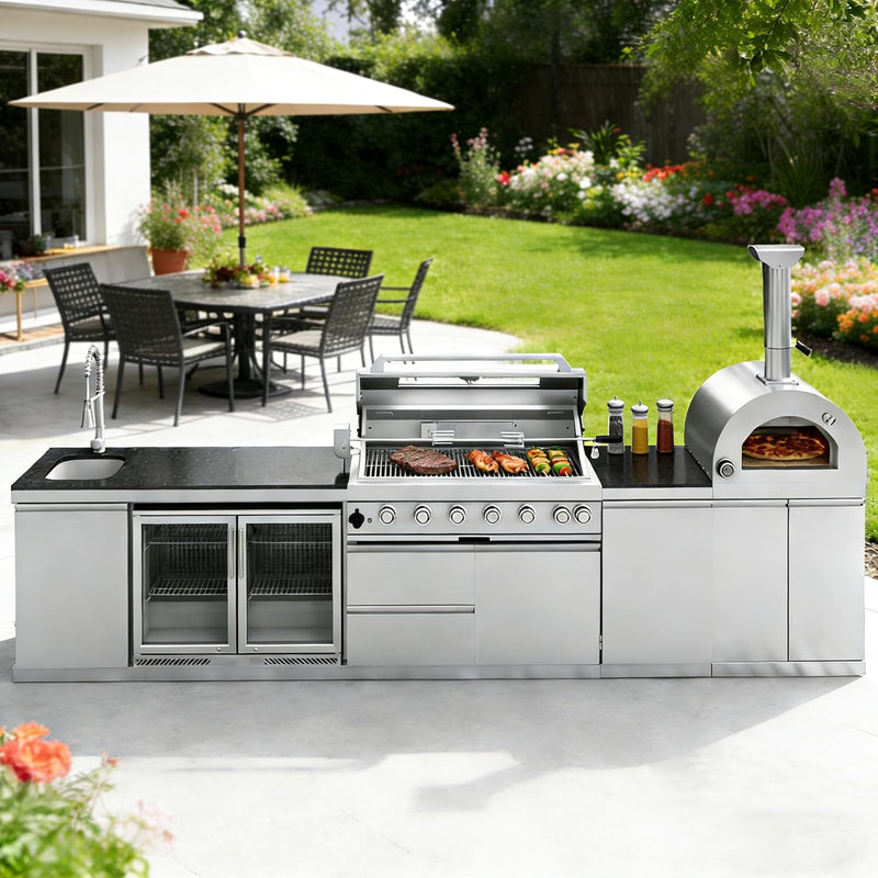 Vaztrlus Outdoor Kitchen Island,Propane BBQ Grill with Pizza Oven
