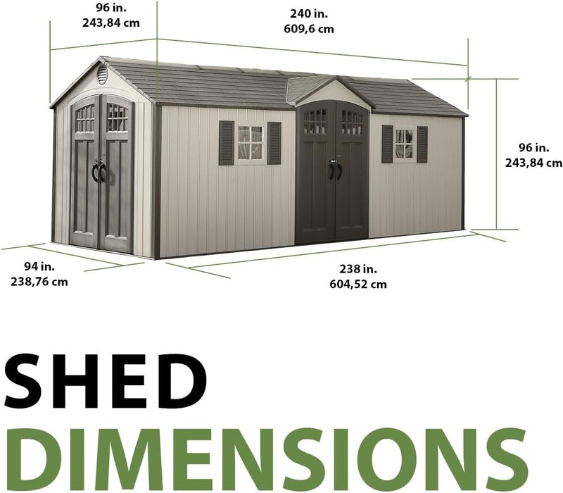 Lifetime 60127 20 x 8 Ft. Outdoor Storage Shed w/ Lockable Doors