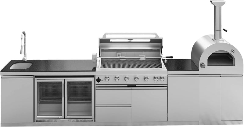 Vaztrlus Outdoor Kitchen Island,Propane BBQ Grill with Pizza Oven