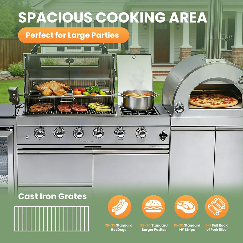 Vaztrlus Outdoor Kitchen Island, Natural Gas BBQ Grill w/Side Burner Pizza Oven