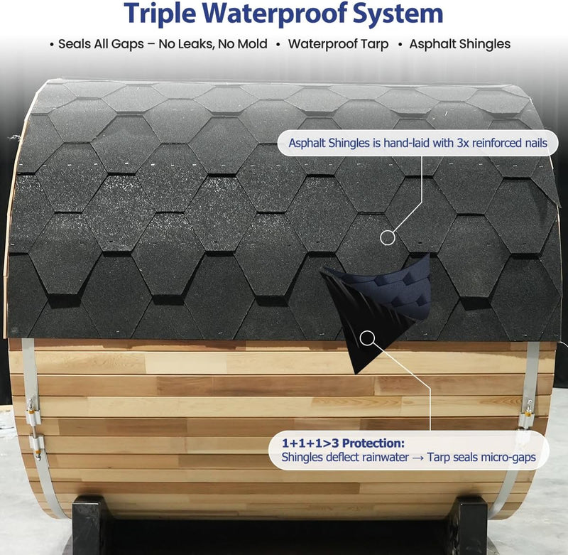 Aurgod Basic Barrel Sauna Outdoor 6 Person Canadian Red Cedar