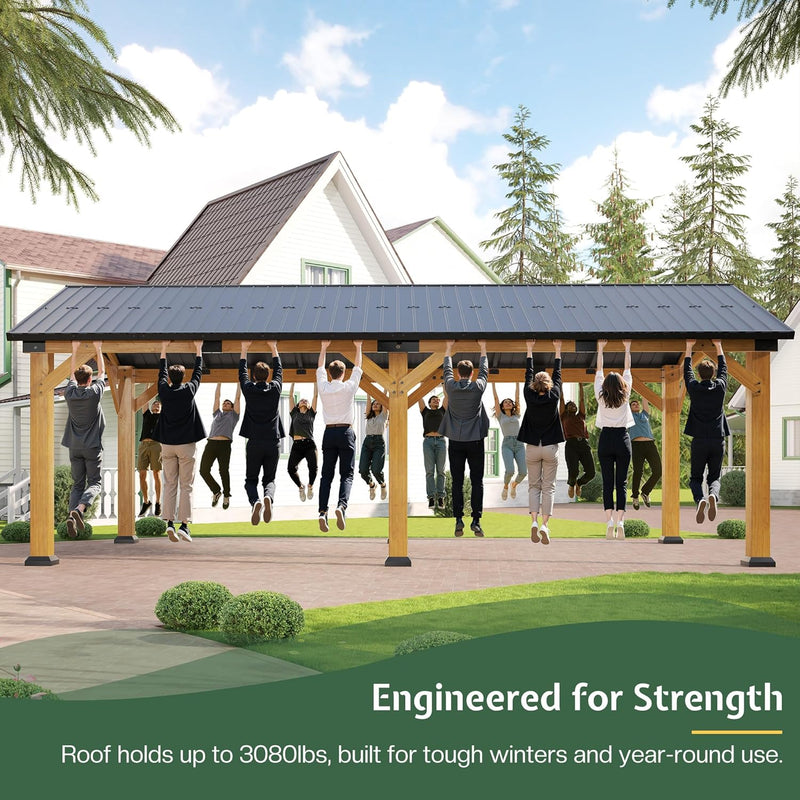 Jocisland 12x24x9.5 FT Cedar Wood Hardtop Pavilion