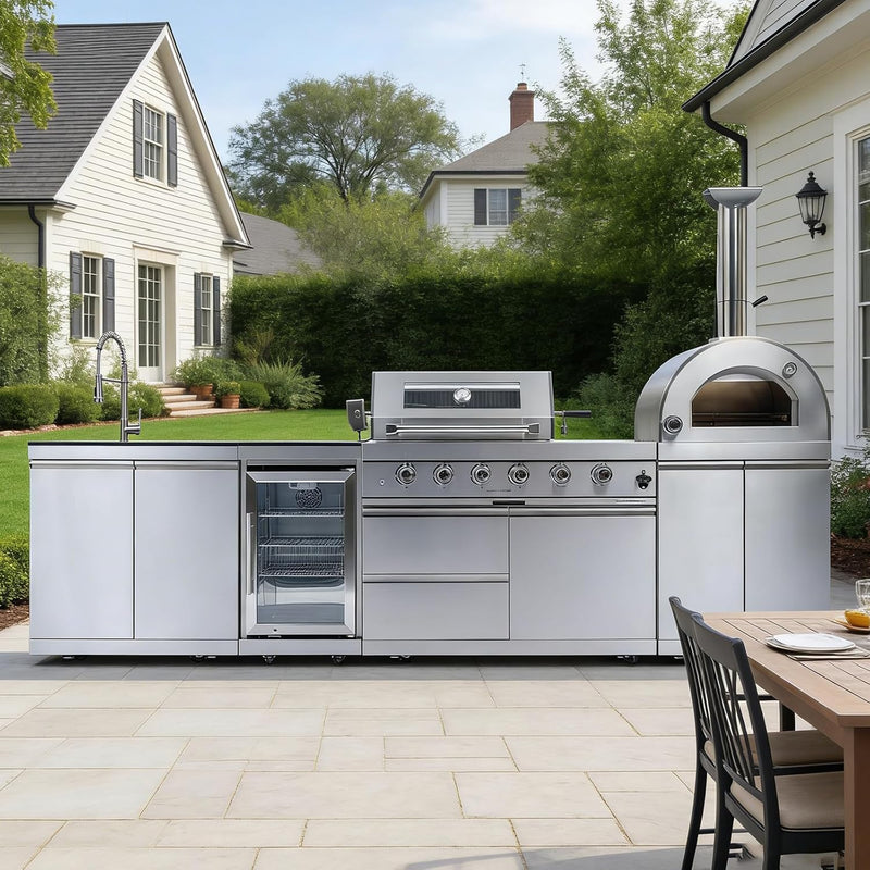 Vaztrlus Outdoor Kitchen Island Natural Gas BBQ Grill w/ Side Burner Pizza Oven