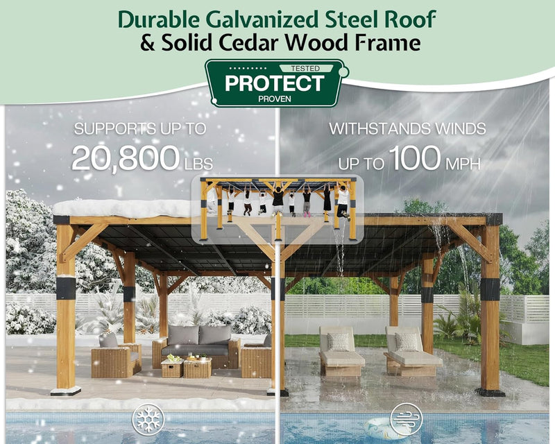 Jocisland 20' x 20' Cedar Wood Hardtop Pavilion