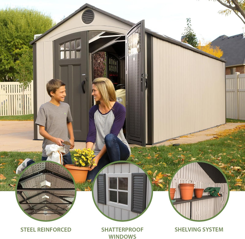 Lifetime 60127 20 x 8 Ft. Outdoor Storage Shed w/ Lockable Doors