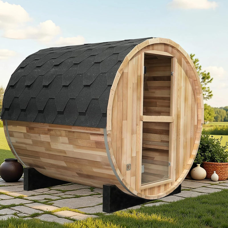 Aurgod Basic Barrel Sauna Outdoor 6 Person Canadian Red Cedar