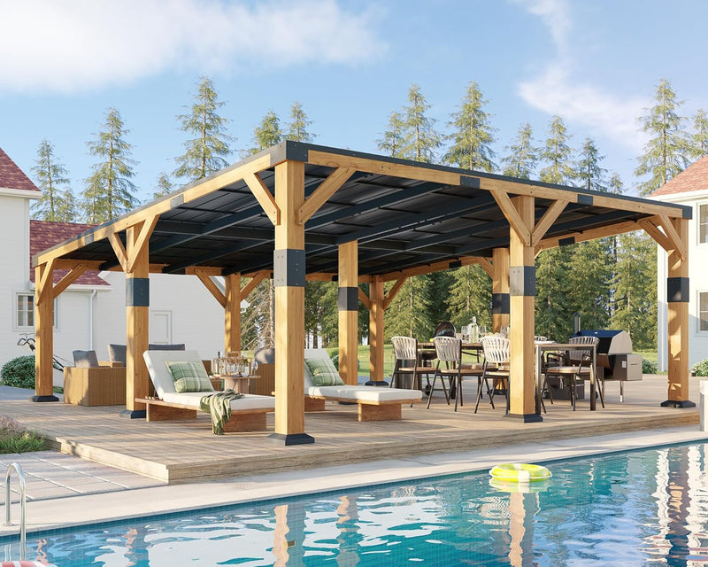 Jocisland 20' x 20' Cedar Wood Hardtop Pavilion
