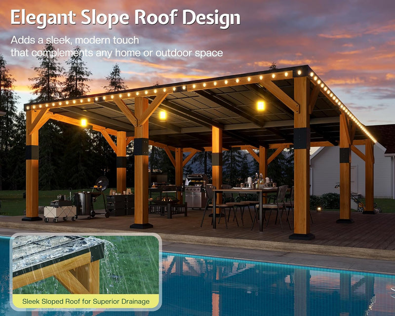 Jocisland 20' x 20' Cedar Wood Hardtop Pavilion