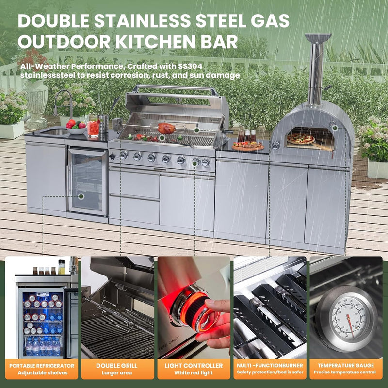 Vaztrlus Outdoor Kitchen Island, Propane BBQ Grill w/ Pizza Oven