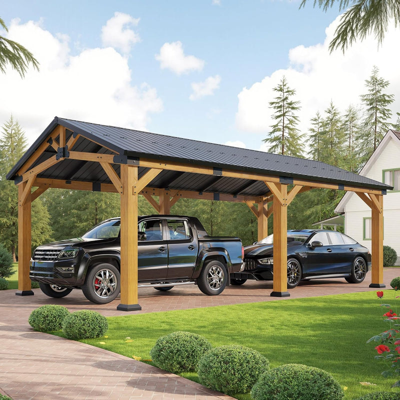 Jocisland 12x24x9.5 FT Cedar Wood Hardtop Pavilion