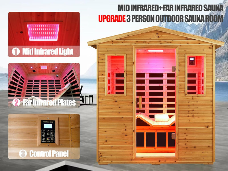 SalusHeat KM-903VS 3 Person Outdoor  Infrared Wooden Sauna